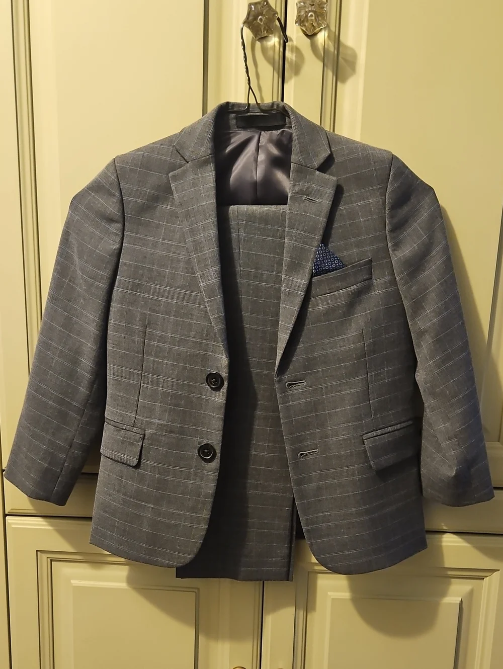 Ralph Lauren Blue-Gray Windowpane Boys' Two-Button Suit Jacket & Pant Set, Sz 6